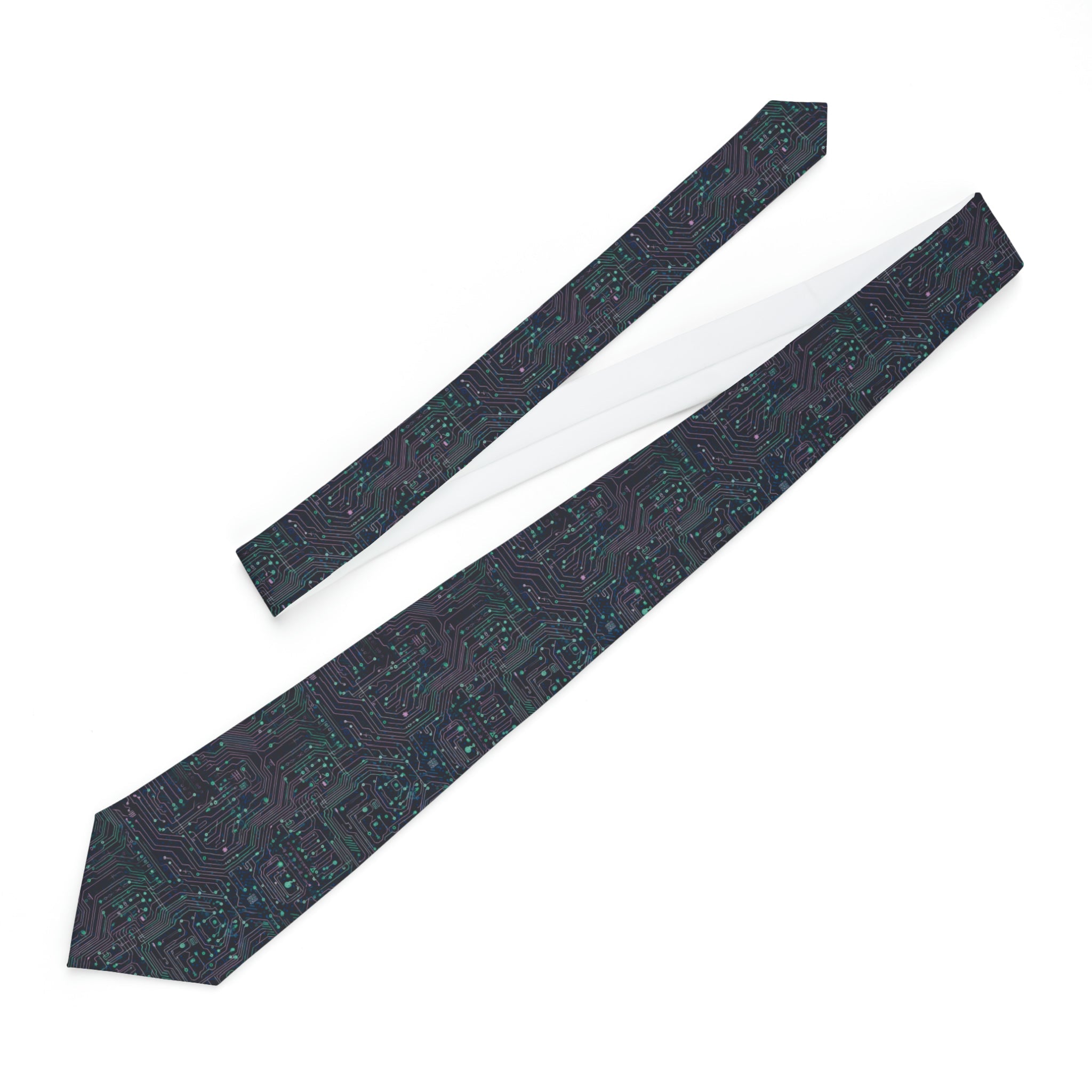 "DirkyThreadz Tech Circuit Necktie - Modern Green & Blue Circuit Board Design"