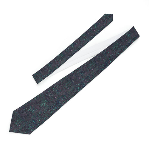 "DirkyThreadz Tech Circuit Necktie - Modern Green & Blue Circuit Board Design"