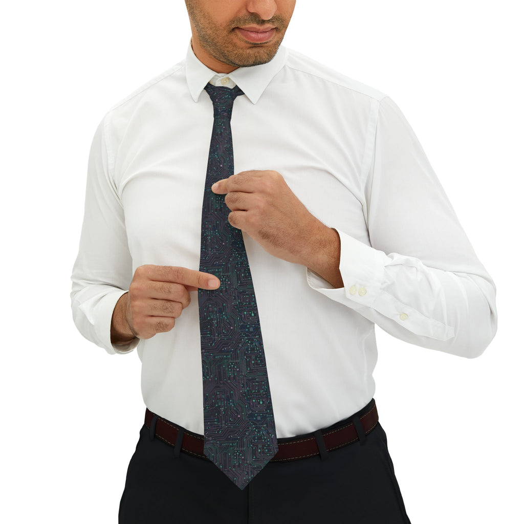 "DirkyThreadz Tech Circuit Necktie - Modern Green & Blue Circuit Board Design"