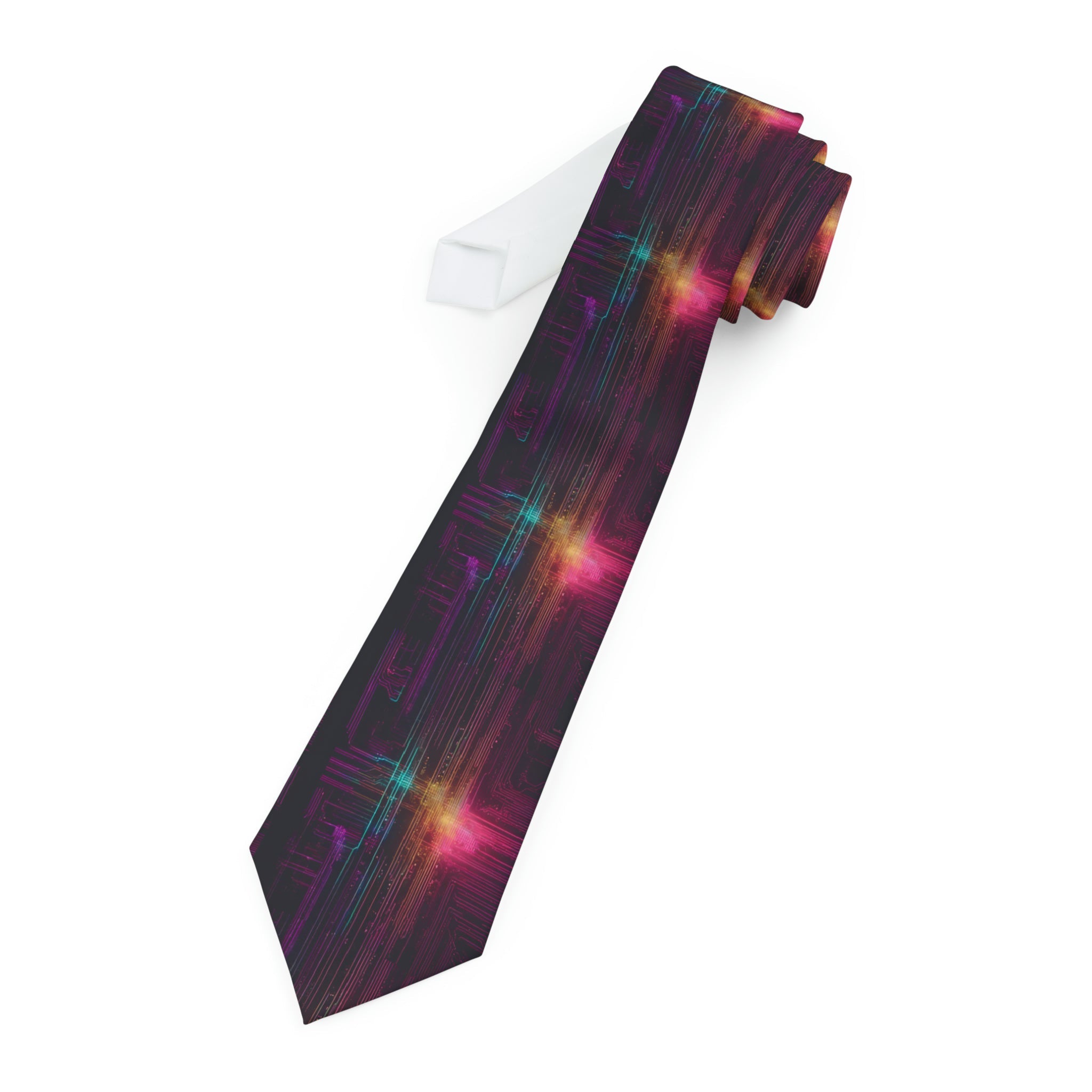 "DirkyThreadz Cosmic Circuitry Necktie - Bold Futuristic Design in Electric Colors"