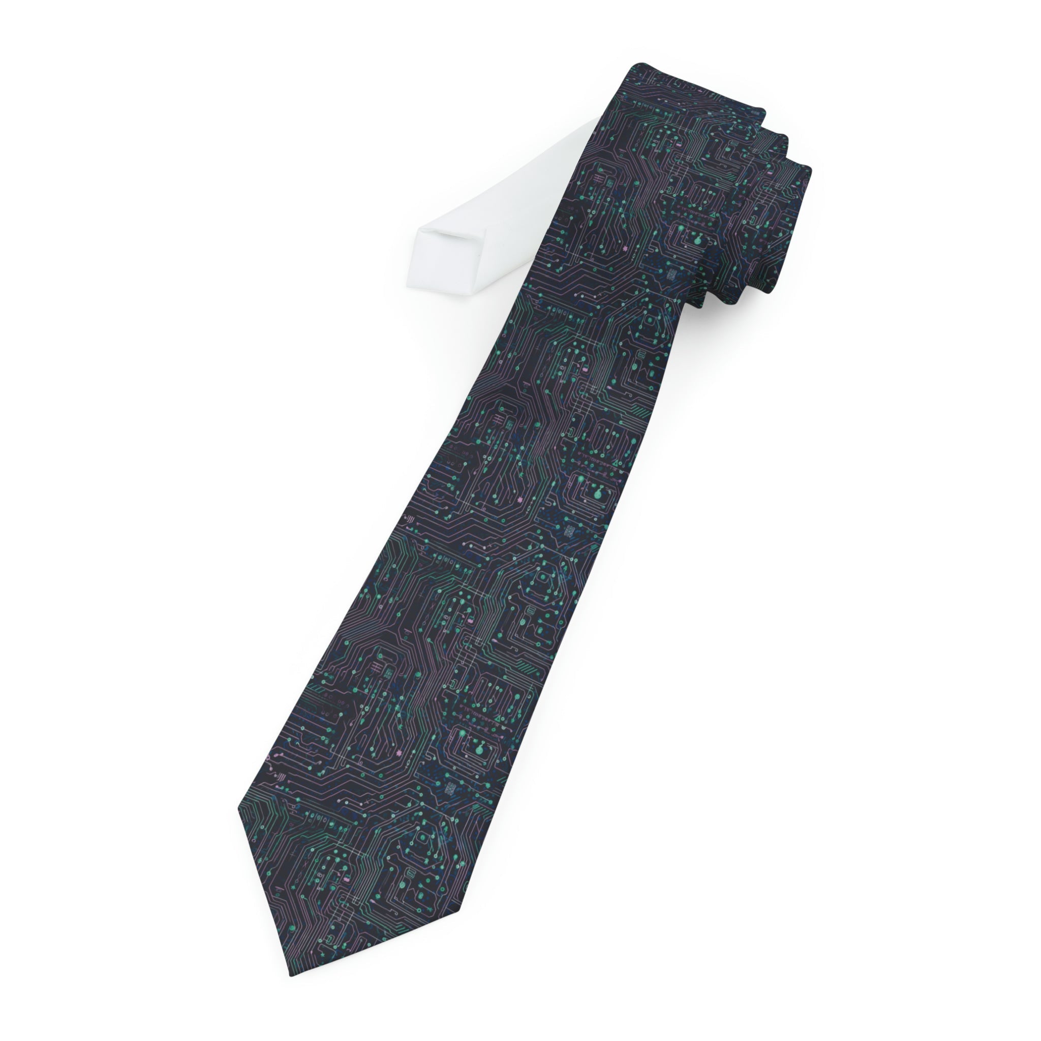 "DirkyThreadz Tech Circuit Necktie - Modern Green & Blue Circuit Board Design"