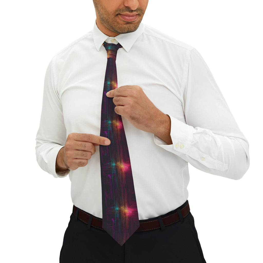 "DirkyThreadz Cosmic Circuitry Necktie - Bold Futuristic Design in Electric Colors"