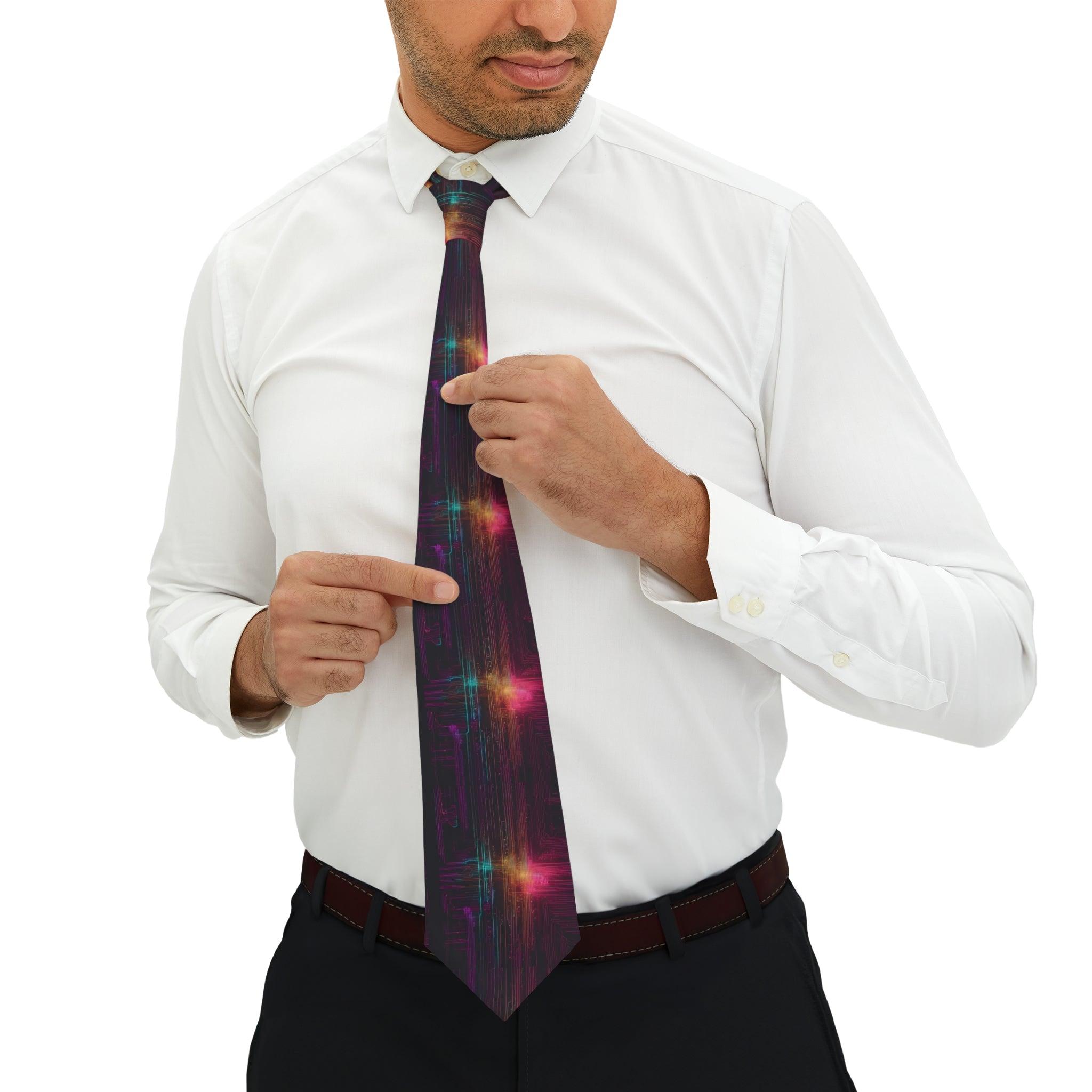 "DirkyThreadz Cosmic Circuitry Necktie - Bold Futuristic Design in Electric Colors"