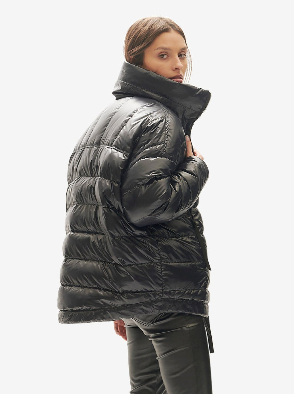 Reversible Wool Half Zip Puffer - Black Plaid