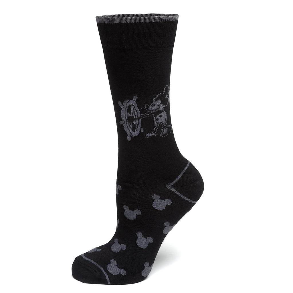 Disney Mickey Mouse Steamboat Willie Sock and Mickey Blue Lapel Pin Gift Set