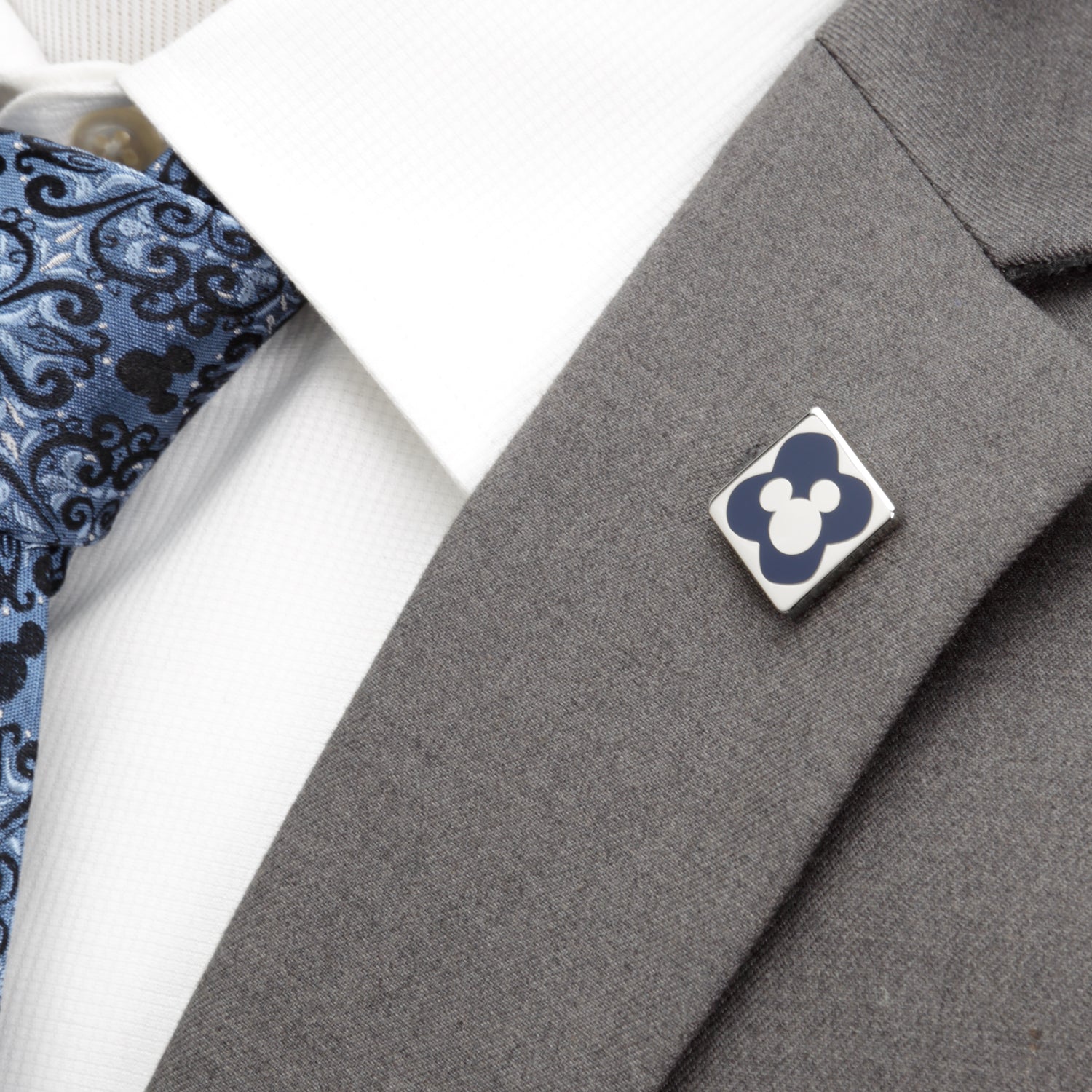Disney Mickey Mouse Stripe Gray Sock and Mickey Blue Lapel Pin Gift Set