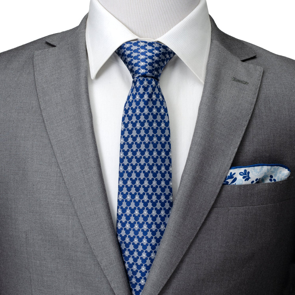 Disney Mickey Mouse Silhouette Pattern Dot Blue Tie