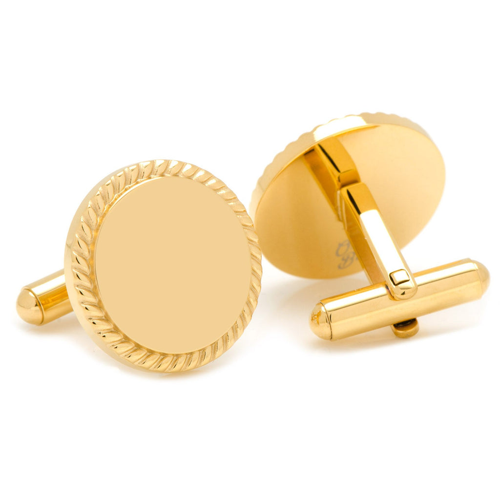 Engravable Gold Plated Rope Border Round Cufflinks and Tie Bar Gift Set