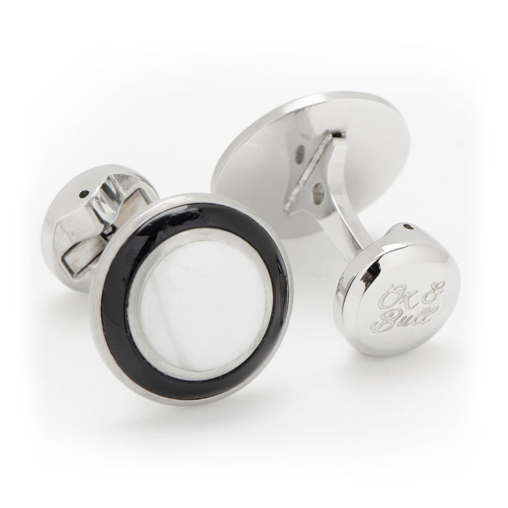 Jade with Onyx Ring Stainless Steel Cufflinks
