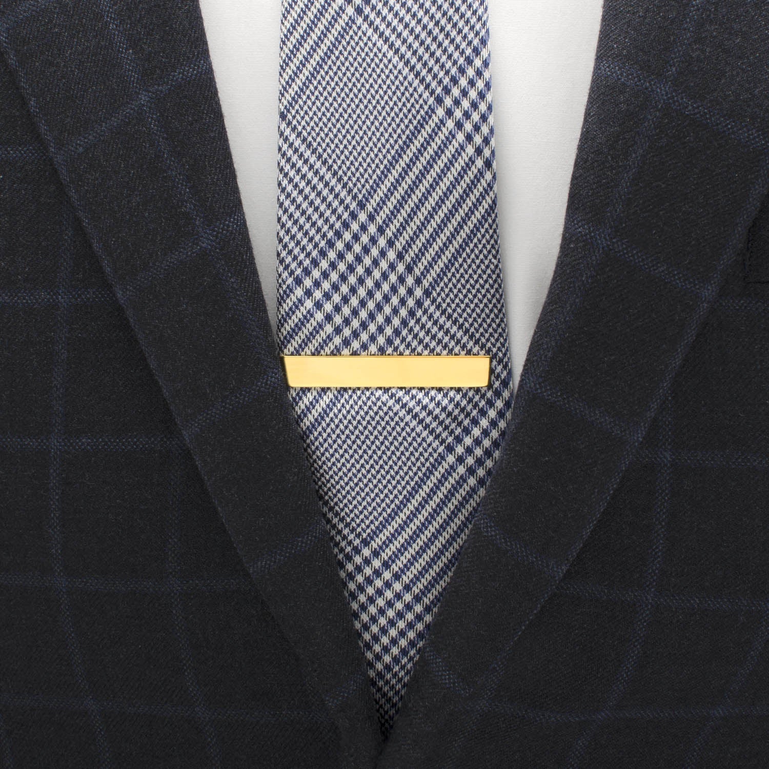 Engravable Rectangle Gold Cufflinks and Tie Bar Gift Set