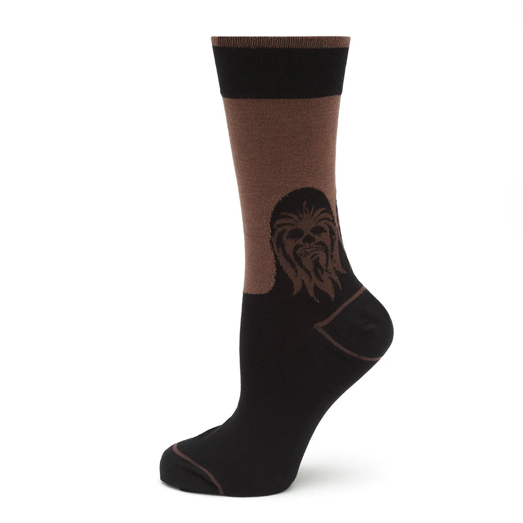 Star Wars Chewbacca Brown and Black Dress Socks and Rebel Alliance Starbird Crest Lapel Pin Gift Set