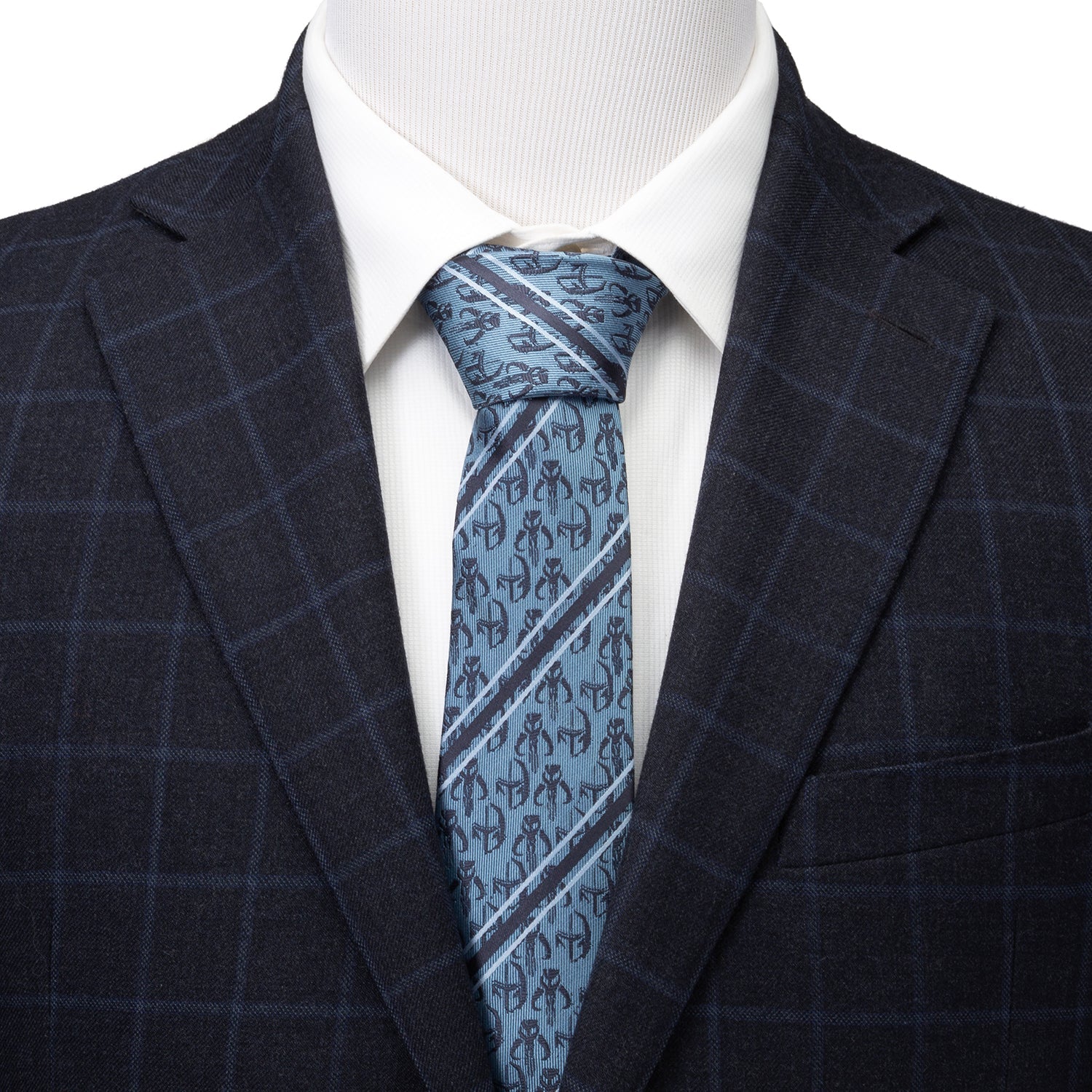 Star Wars Mandalorian and Mythosaur Blue and Navy Striped Tie