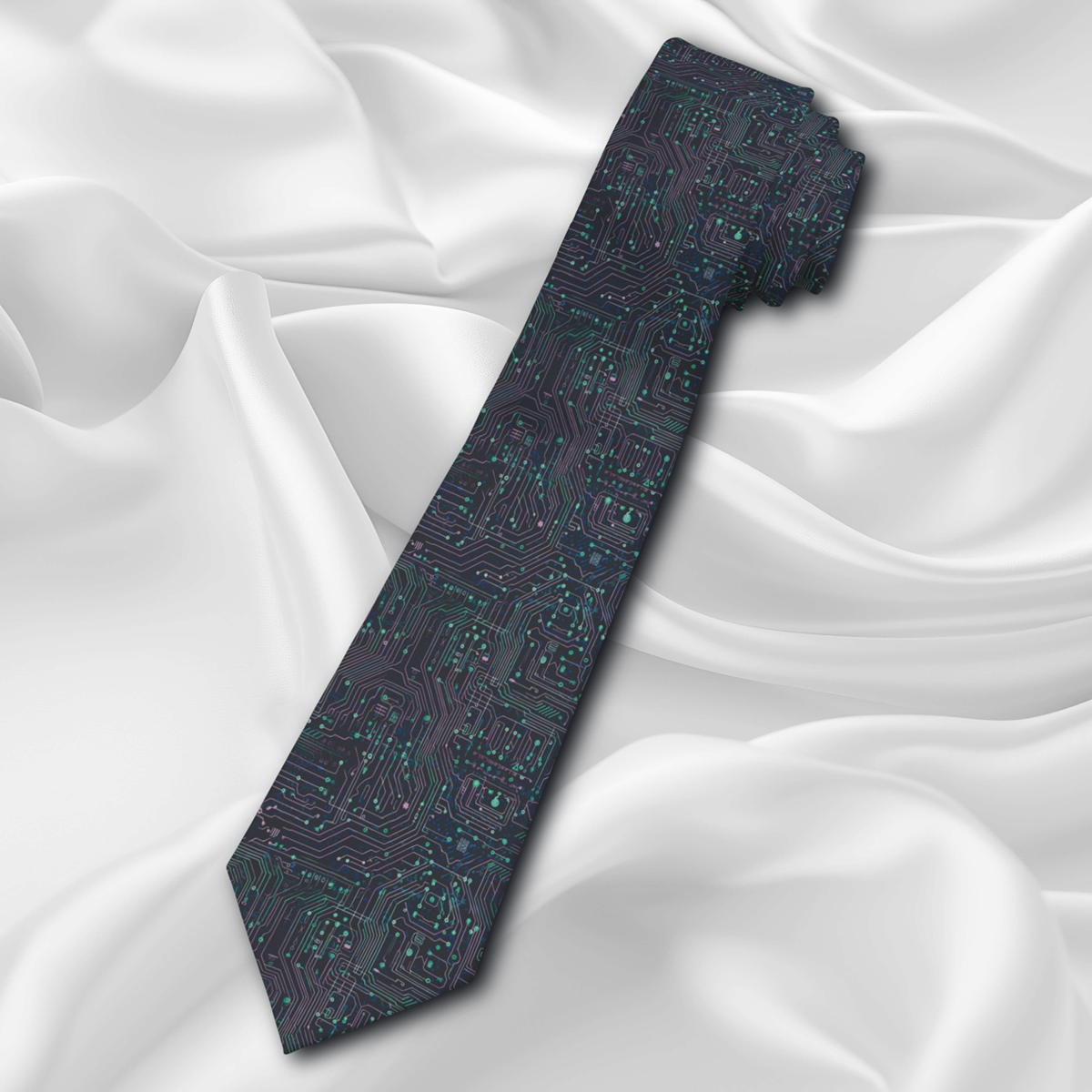 "DirkyThreadz Tech Circuit Necktie - Modern Green & Blue Circuit Board Design"
